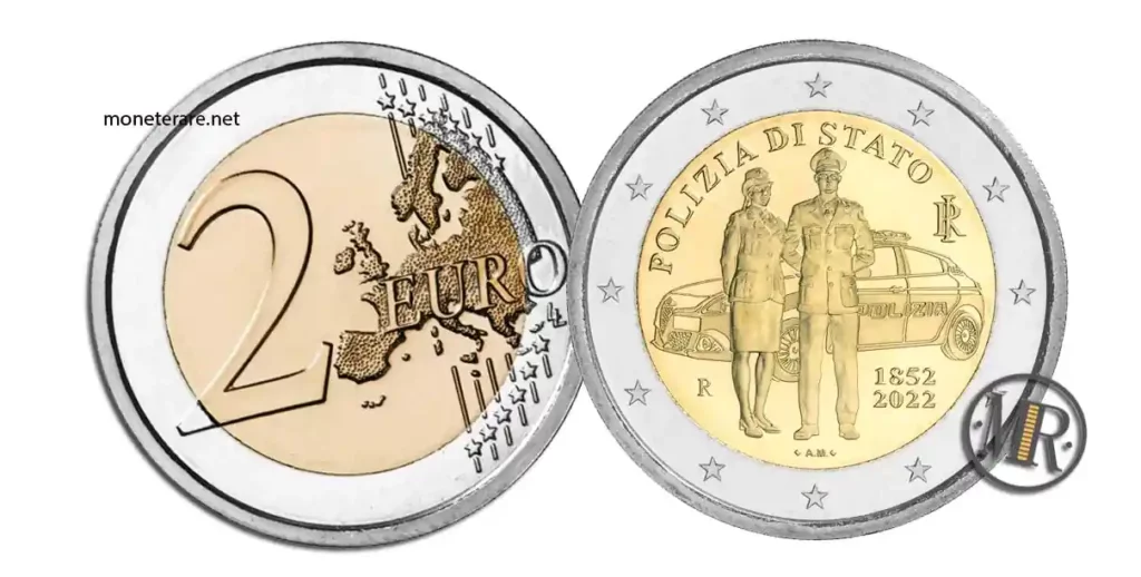 moneta 2 euro polizia di stato 1852-2022 italia con valore