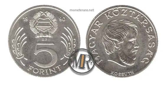 moneta ungherese da 5 forint 1990(5 fiorini ungheresi)