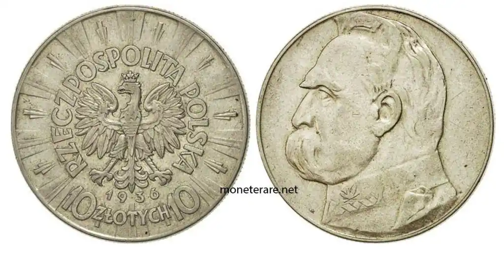 Moneta polacca da 10 Zlotych de 1936