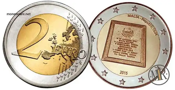 2 Euro Commemorativi Malta 2015 Proclamazione della Repubblica di Malta 1974