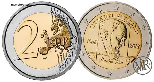 2 Euro rari Vaticano 2018 Padre Pio