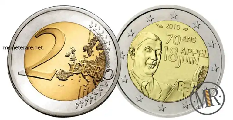 2 Euro Commemorativi Francia 2010 - Generale De Gaulle