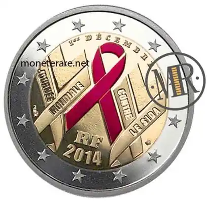 2 Euro Commemorativi Francia 2014 Contro AIDS Fondo Specchio Colorati