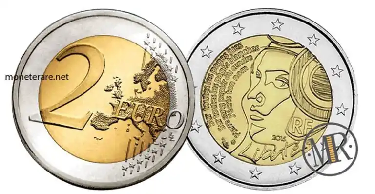 2 Euro Commemorativi Francia 2015 Festa Federazione Fondo Specchio Colorati