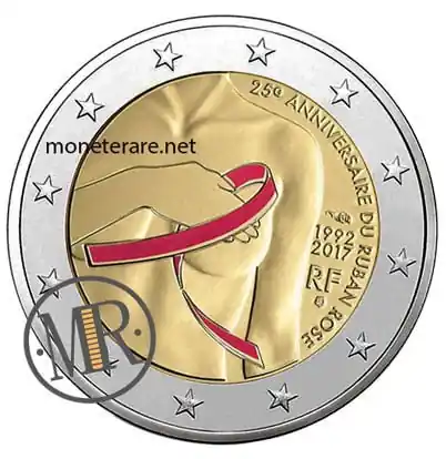 2 Euro Commemorativi Francia 2017 Nastro Rosa Fondo Specchio Colorati