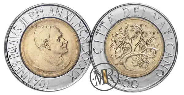 500 Lire Bimetalliche Vaticano 1989
