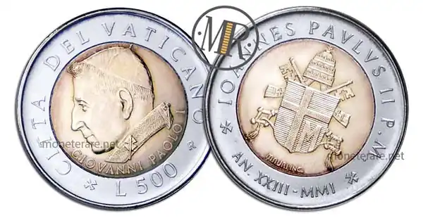 500 Lire Bimetalliche Vaticano 2001 Giovanni Paolo I