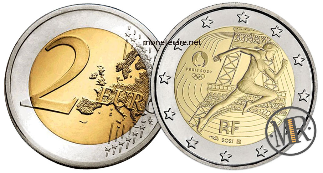 2 Euro Commemorativi Francia 2021 XXXIII Giochi Olimpici Parigi 2024