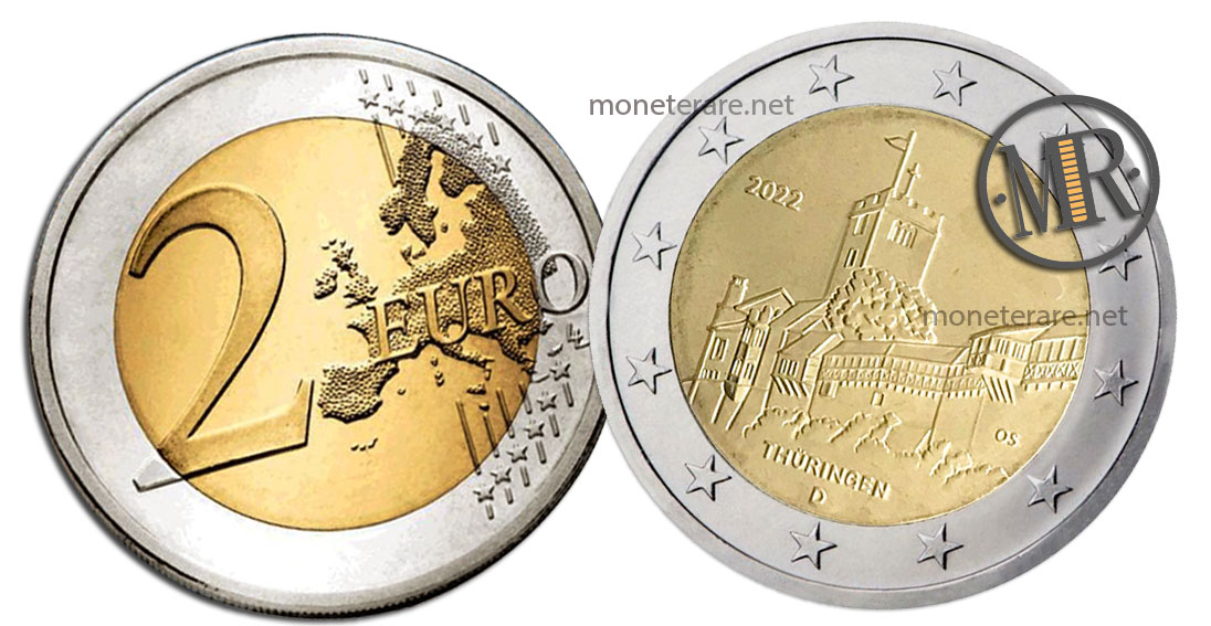 2 Euro Commemorativi Germania 2022 Thüringen Castello di Wartburg