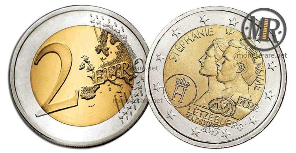 2 Euro Commemorativi Lussemburgo 2022 Anniversario Nozze Granduchi ereditari Guillaume e Stéphanie