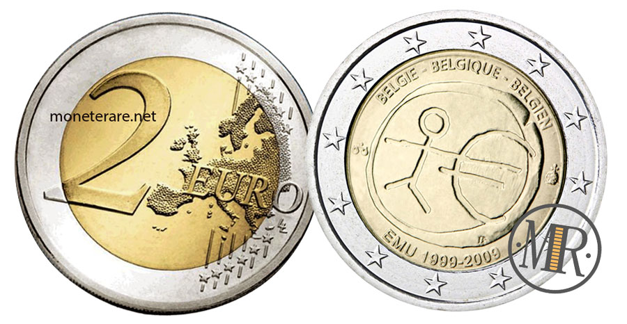 Rovescio e Dritto della moneta non rara 2 Euro Belgio 2009 EMU