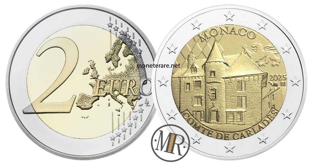 Dritto e rovescio della moneta commemorativa da 2 Euro Monaco 2025 Contea di Carladès